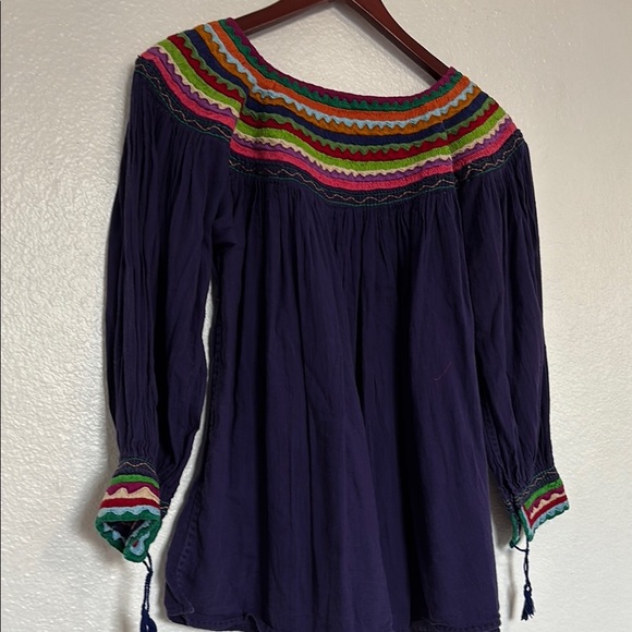 Blue and Yellow Puff Sleeve Smocked Blouse - Picture 5 of 5